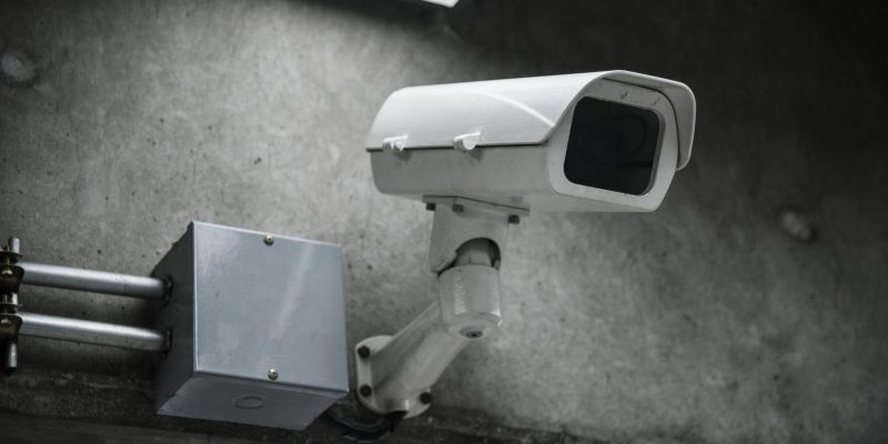 Closeup of CCTV camera on the wall